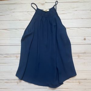 E Hanger M Top Classy flowy navy blue sleeveless high neck tank top blouse